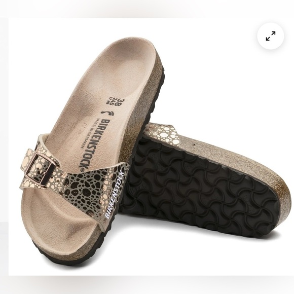 Birkenstock Women's Metallic Animal Print Madrid Slides Sandals Gold Size 36EU - Picture 1 of 9